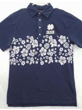 Wes and Willy Notre Dame Fighting Irish Polo Shirt Mens L Blue Floral Hawaiian